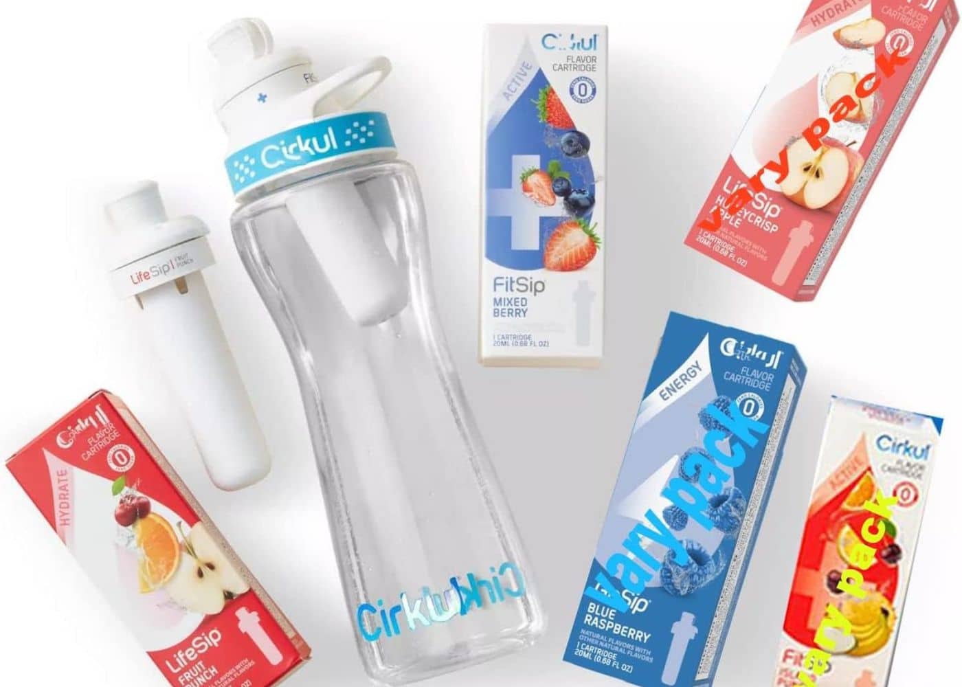  Cirkul 12 oz Plastic Water Bottle Starter Kit with Blue Lid and  2 Flavor Cartridges (Fruit Punch & Mixed Berry) : Home & Kitchen