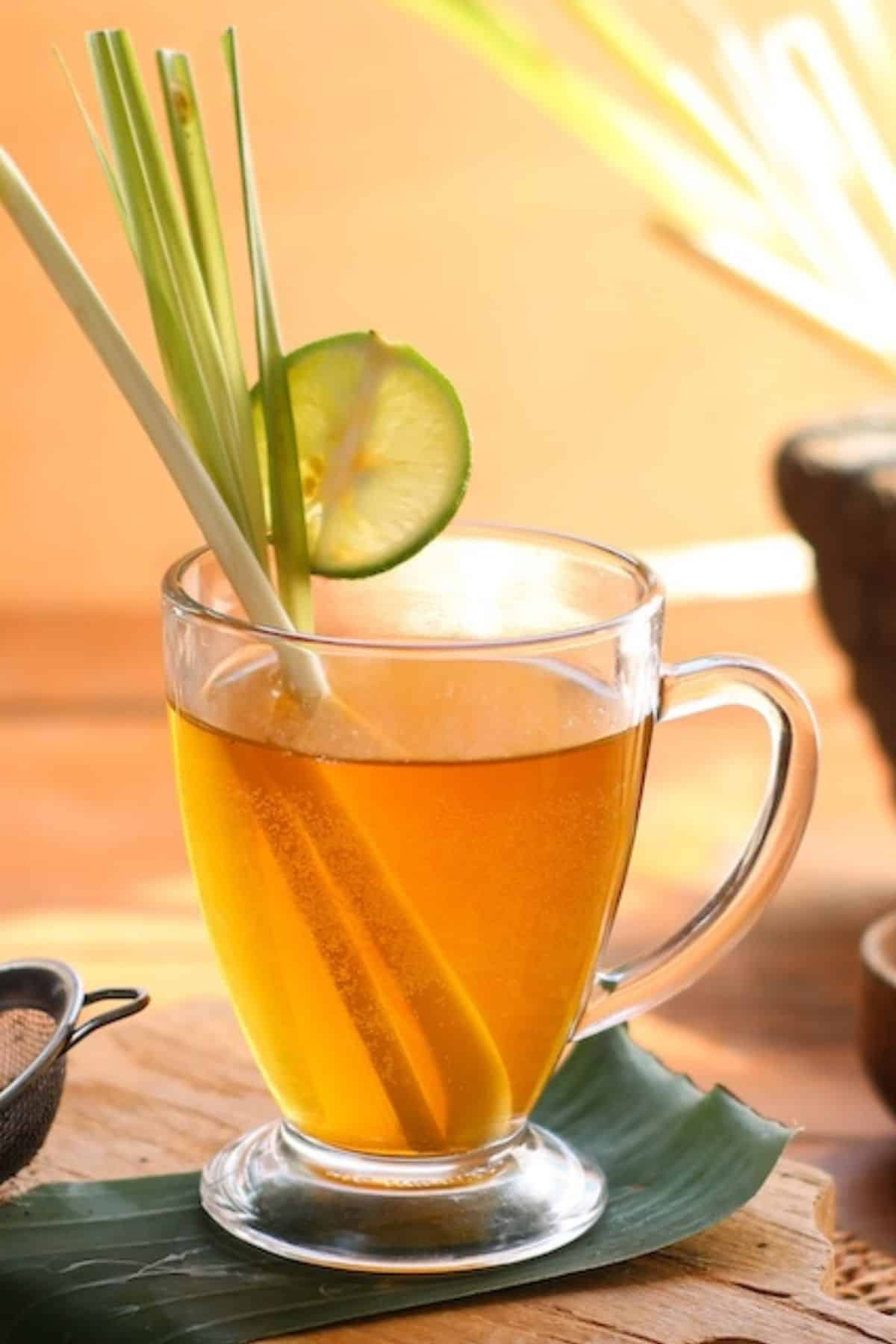 a glass of hot lemongrass tea.