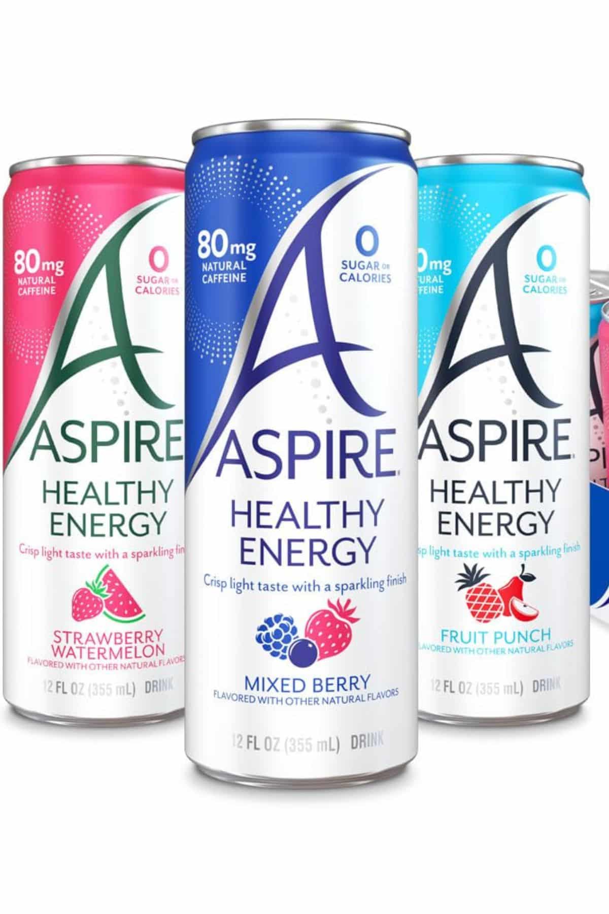 three cans of aspire energy on table.